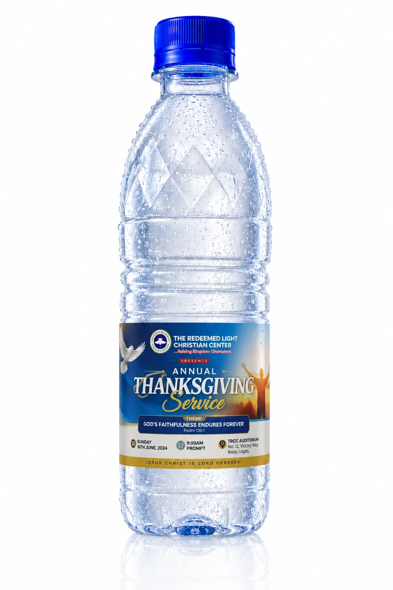 Customised Church Programme &amp; Convention Water Bottles — Dizpharm Nigeria